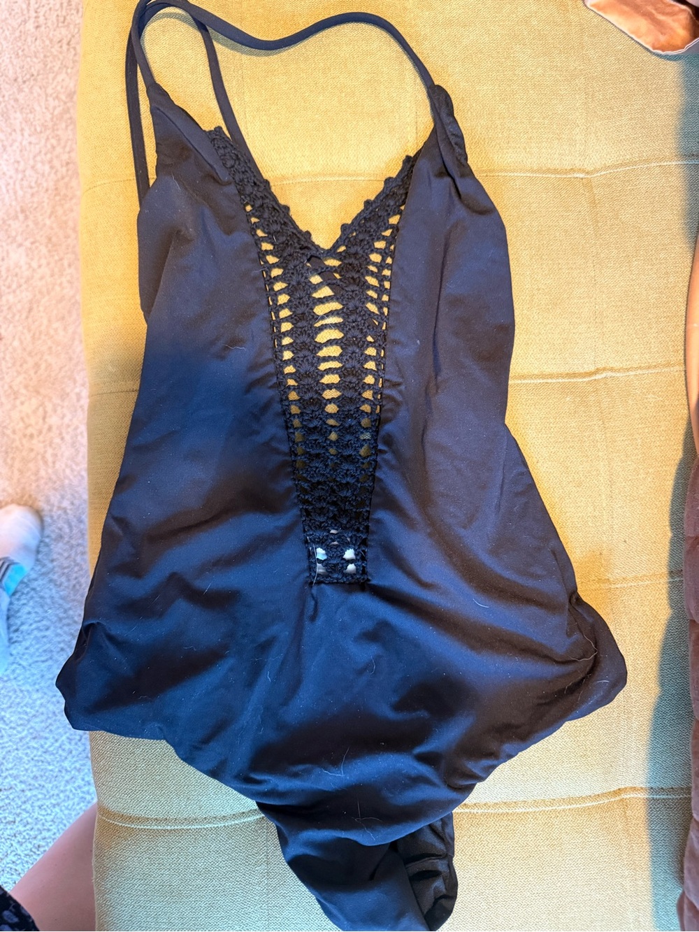Billabong Black Crochet-Front One-Piece Swimsuit